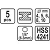 Grąžtas Toya Sa Poland Grąžtų rinkinys su Hex 6.3 mm (1/4") galu | HSS 4241 | 4 - 10 mm | 5 vnt. (21650)