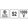 Toya Sa Poland Izoliuotas atsuktuvas elektrikui | labai plonas | SL/PZ2 x 100 mm | 1000 V (YT-282663)