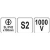 Toya Sa Poland Izoliuotas atsuktuvas elektrikui | labai plonas | SL/PH2 x 100 mm | 1000 V (YT-282661)