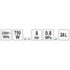 Yato Toya Sa Poland Oro kompresorius tylus | betepalinis | 24L/0.8MPA/8BAR/116PSI/ 140l/min | 750 W (YT-23342)