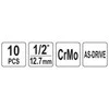 Toya Sa Poland Smūginių ilgų galvučių rinkinys – AS-Drive, CrMo – 1/2", 10–27 mm, 10 vnt