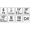 Yato Toya Sa Poland Adapterių komplektas | ilgi ir trumpi | iš 1/4"(6,3 mm) į galvutes 1/4" - 3/8" - 1/2" | 150 mm (YT-04629)