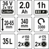 „YATO“ akumuliatorinė vejapjovė YT-85220 36V 2x18V 2x2,0Ah