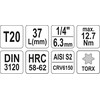 Yato Toya Sa Poland Antgalis įpresuotas į galvutę | 6.3 mm (1/4") | T-Star (Torx) T20 (YT-04304)