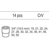 YATO Rinkinys PERFORUOTOS VERŽLĖS 3/4" 14 varžtų. (19 - 55 mm) SPINTELĖS ĮDĖKLAS YT-55457