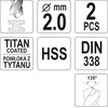 Toya Sa Poland Grąžtas metalui HSS-TIN 2.0 mm, 2vnt. (YT-44632)
