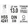Toya Sa Poland Grąžtas metalui su Hex 6.3 mm (1/4") galu HSS-TiN | 13.0 mm (YT-44776)