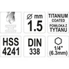 Toya Sa Poland Grąžtas metalui su Hex 6.3 mm (1/4") galu HSS-TiN | 1,5 mm (YT-44750)