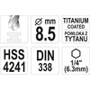 Toya Sa Poland Grąžtas metalui su Hex 6.3 mm (1/4") galu HSS-TiN | 8.5 mm (YT-44769)