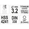 Toya Sa Poland Grąžtas metalui su Hex 6.3 mm (1/4") galu HSS-TiN | 3.2 mm (YT-44755)