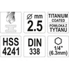 Toya Sa Poland Grąžtas metalui su Hex 6.3 mm (1/4") galu HSS-TiN | 2.5 mm (YT-44752)