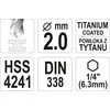 Toya Sa Poland Grąžtas metalui su Hex 6.3 mm (1/4") galu HSS-TiN | 2.0 mm (YT-44751)