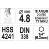 Toya Sa Poland Grąžtas metalui su Hex 6.3 mm (1/4") galu HSS-TiN | 4.8 mm (YT-44760)
