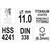 Toya Sa Poland Grąžtas metalui su Hex 6.3 mm (1/4") galu HSS-TiN | 11.0 mm (YT-44773)