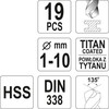Grąžtas YATO GRĄŽŲ RINKINYS METALUI HSS-TiN 19 vnt. 1-10 mm.