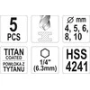 Grąžtas YATO Rinkinys grąžtų DO METALU HSS-TiN 5szt.HEX 4-10mm