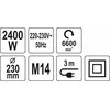 YATO kampinis šlifuoklis 230mm/2400W 82105