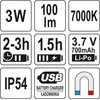 YATO DAUGIAFUNKCINĖ LEMPA 3W COB 100LM