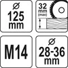 Grąžtas YATO DULKIŲ dangtelis, 125 mm pakreipimas