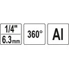 Yato Toya Sa Poland Pneumatinė jungtis šarnyrinė 360° | 6.3 mm (1/4") vidinis / išorinis sriegis (YT-24130)