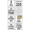 Toya Sa Poland Šlifavimo popierius {velcro) apvalus | su skylėm | 225 mm / P240 | 3 vnt. (YT-83477)