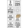Yato Toya Sa Poland Šlifavimo popierius (velcro) apvalus | su skylėm | 225 mm / P150 | 3 vnt. (YT-83475)