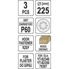 Toya Sa Poland Šlifavimo popierius {velcro) apvalus | su skylėm | 225 mm / P60 | 3 vnt. (YT-83471)