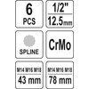 Yato Toya Sa Poland Smūginių antgalių rinkinys | 12,5 mm (1/2") | Spline (XZN) | 6 vnt. (YT-10652)