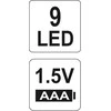 YATO LATARKA aliumininės 9-LED Juoda