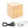 Evelatus EMC02 Digitāls koka kuba Pulkstenis Modinātājs ar termometru + USB adapteris Dzeltens