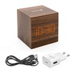 Evelatus EMC02 Digitāls koka kuba Pulkstenis Modinātājs ar termometru + USB adapteris Tumšs koks