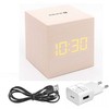 Evelatus EMC02 Digitāls koka kuba Pulkstenis Modinātājs ar termometru + USB adapteris Balts