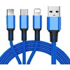 iLike CCI02BE Pīta auduma izturīgs USB 3in1 Kabelis ar USB uz Micro USB / Lightning / Type-C 1m Zils