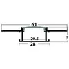 Avide įleidžiamas aliuminio U profilis 61x14mm su matiniu dangteliu, 1m