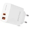 Entac greitas įkroviklis USB-C + USB-A 20W baltas