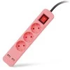 Ilgiklis Entac 3 lizdų +2USB 1.5m 16A su jungikliu, rožinis