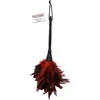 Feather Duster su raudonomis plunksnomis ir juoda rankena