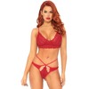 Leg Avenue Sets Leg Avenue Lace Bralette &amp; Strappy Thong Set Raudona M/L