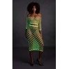 Ouch By Shots Neonessa UV-Active Neon Crop Top &amp; Maxi Skirt Set, Long Sleeve, Žalias/Rožinė
