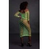 Ouch By Shots Neonessa UV-Active Neon Crop Top &amp; Maxi Skirt Set, Long Sleeve, Žalias/Rožinė