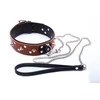Whips Collections Bindings-WHIPS vyriška antkaklis su pavadėliu, konjakas