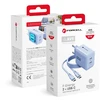 Telefono įkroviklis Forcell F-Energy GaN III Crystal Color 2x USB C AVS SSFC3.0 60W + silikoninis kabelis USB C į USB C VT-60 šviesiai mėlynas
