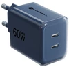 Telefono įkroviklis Forcell F-Energy GaN III Crystal Color 2x USB C AVS SSFC3.0 60W + silikoninis laidas USB C į USB C VT-60 tamsi mėlynas
