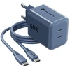 Telefono įkroviklis Forcell F-Energy GaN III Crystal Color 2x USB C AVS SSFC3.0 60W + silikoninis laidas USB C į USB C VT-60 tamsi mėlynas