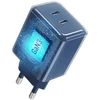Telefono įkroviklis Forcell F-Energy GaN III Crystal Color 2x USB C AVS SSFC3.0 60W + silikoninis laidas USB C į USB C VT-60 tamsi mėlynas