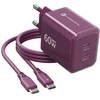 Telefono įkroviklis Forcell F-Energy GaN III Crystal Color 2x USB C AVS SSFC3.0 60W + silikoninis laidas USB C į USB C VT-60 bordo