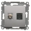 Kontakt-Simon Antena ir kompiuterio lizdas Simon 54 tipo F ir RJ45 kat. 6 sidabro matinis (DASFRJ45.01/43)