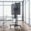 Laikiklis ONKRON mobilus televizoriaus stovas 50–83 colių televizoriams su ratukais, lentynomis, reguliuojamo aukščio, riedančiu televizoriaus vežimėliu, Juodas