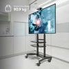 Laikiklis ONKRON mobilus televizoriaus stovas 50–83 colių televizoriams su ratukais, lentynomis, reguliuojamo aukščio, riedančiu televizoriaus vežimėliu, Juodas