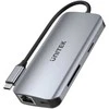 USB-C šakotuvas - UNITEK 2X HDMI 4K, RJ45, PD 100W Pilkas